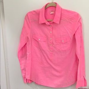 J Crew popover neon pink shirt